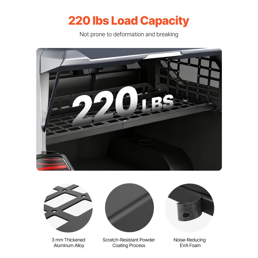 VEVOR Rear Trunk Cargo Rack, for 2010-2024 Toyota 4Runner, 220 lbs Capacity, Aluminum Alloy Basket Tray Interior Storage Luggage Carrier, Adjustable Height Shelf Stand Organizer for Camping Trip Gear