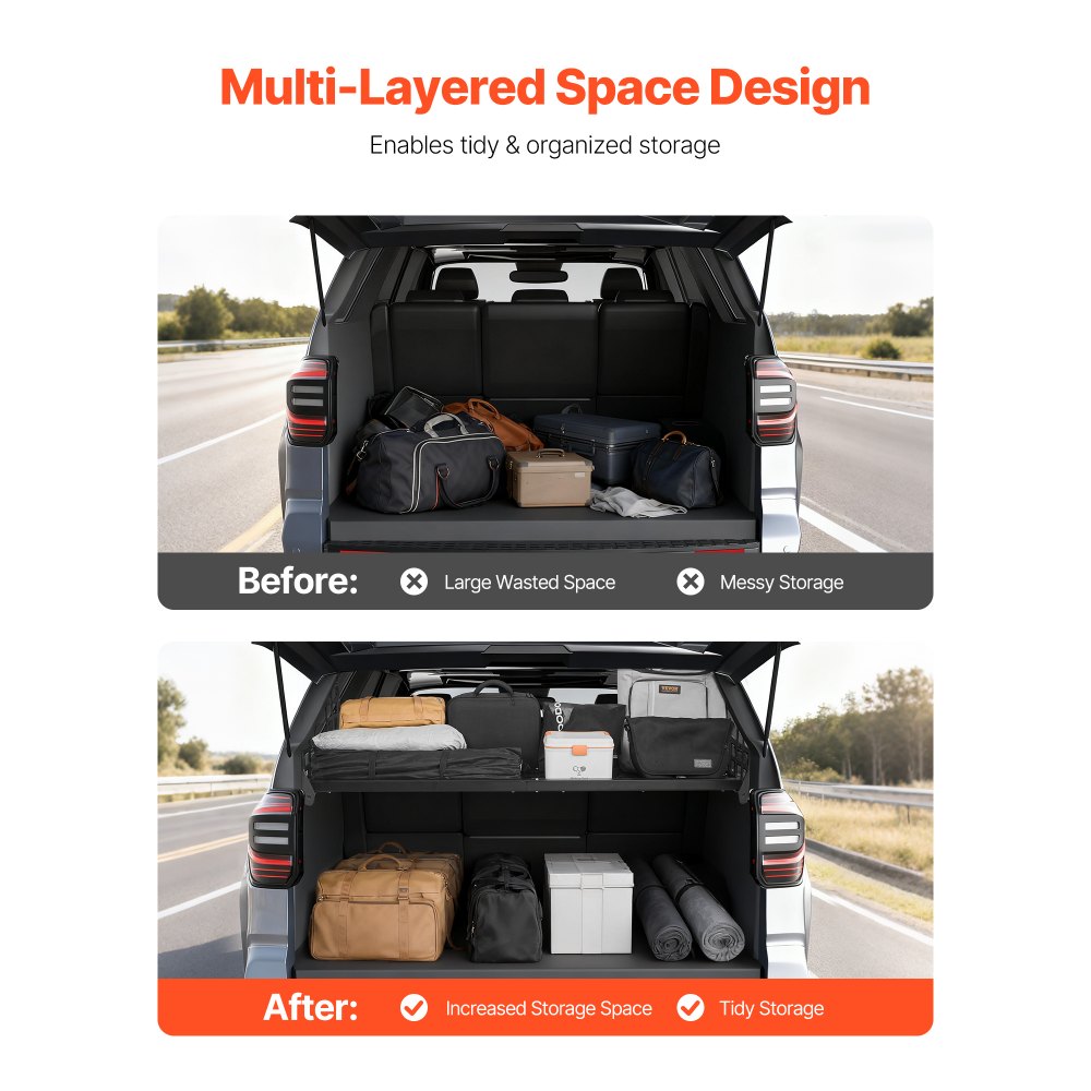 VEVOR Rear Trunk Cargo Rack, for 2010-2024 Toyota 4Runner, 220 lbs Capacity, Aluminum Alloy Basket Tray Interior Storage Luggage Carrier, Adjustable Height Shelf Stand Organizer for Camping Trip Gear