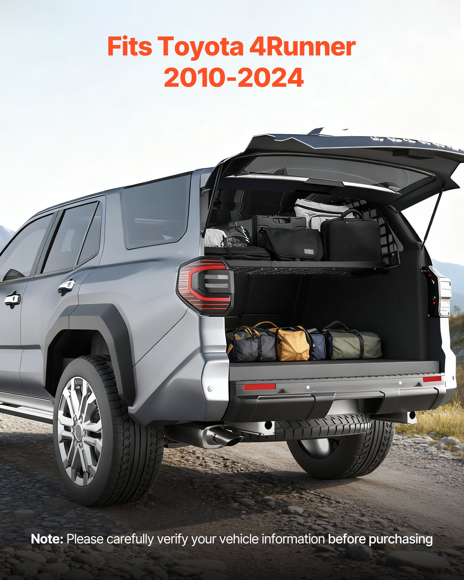 VEVOR Rear Trunk Cargo Rack, for 2010-2024 Toyota 4Runner, 220 lbs Capacity, Aluminum Alloy Basket Tray Interior Storage Luggage Carrier, Adjustable Height Shelf Stand Organizer for Camping Trip Gear