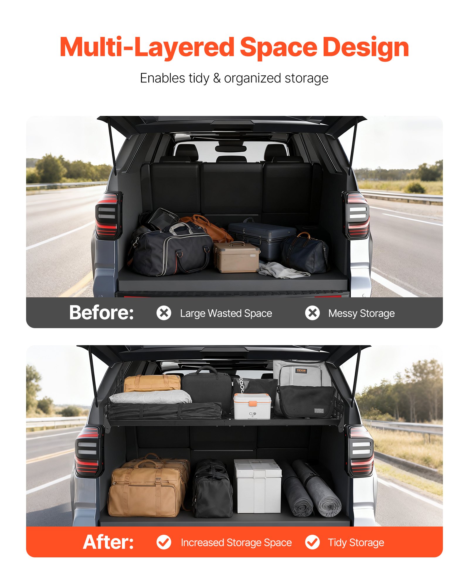 VEVOR Rear Trunk Cargo Rack, for 2010-2024 Toyota 4Runner, 220 lbs Capacity, Aluminum Alloy Basket Tray Interior Storage Luggage Carrier, Adjustable Height Shelf Stand Organizer for Camping Trip Gear