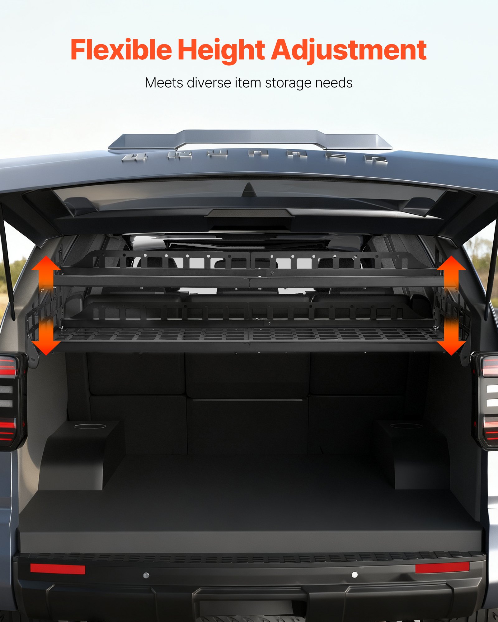 VEVOR Rear Trunk Cargo Rack, for 2010-2024 Toyota 4Runner, 220 lbs Capacity, Aluminum Alloy Basket Tray Interior Storage Luggage Carrier, Adjustable Height Shelf Stand Organizer for Camping Trip Gear