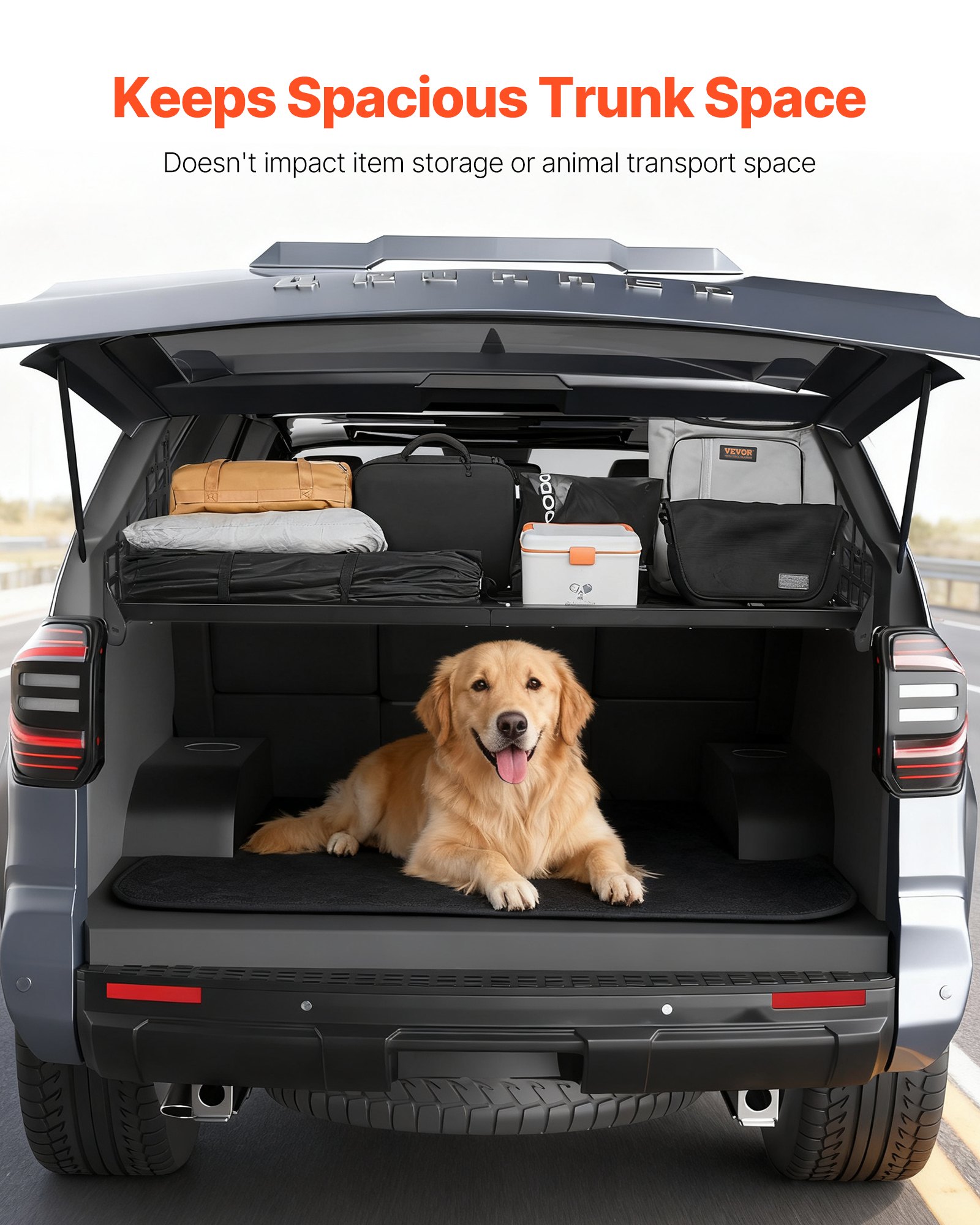 VEVOR Rear Trunk Cargo Rack, for 2010-2024 Toyota 4Runner, 220 lbs Capacity, Aluminum Alloy Basket Tray Interior Storage Luggage Carrier, Adjustable Height Shelf Stand Organizer for Camping Trip Gear