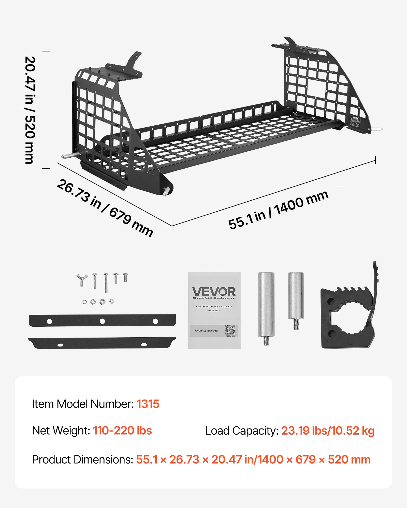VEVOR Rear Trunk Cargo Rack, for 2010-2024 Toyota 4Runner, 220 lbs Capacity, Aluminum Alloy Basket Tray Interior Storage Luggage Carrier, Adjustable Height Shelf Stand Organizer for Camping Trip Gear