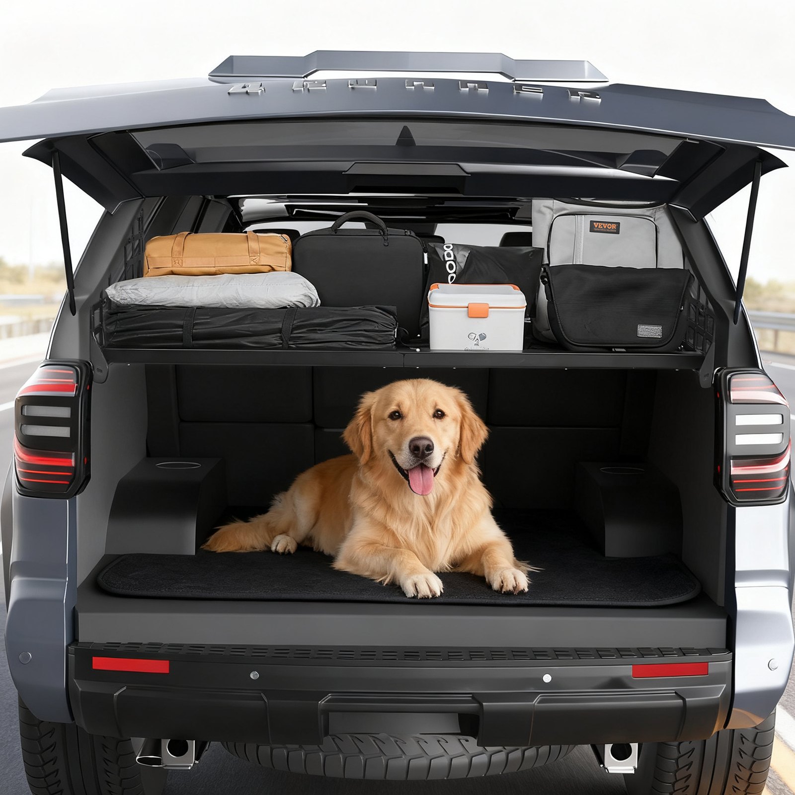 VEVOR Rear Trunk Cargo Rack, for 2010-2024 Toyota 4Runner, 220 lbs Capacity, Aluminum Alloy Basket Tray Interior Storage Luggage Carrier, Adjustable Height Shelf Stand Organizer for Camping Trip Gear