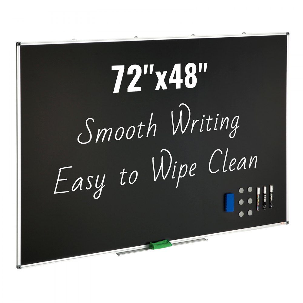 Tabule VEVOR Chalk Board, 48 x 72 palců velká tabule s hliníkovým rámem, černé tabule Suché mazání Obsahuje 1 magnetický mazatelný a 3 suchý mazatelný štítek, černý povrch, pro kancelářské domácnosti a školy