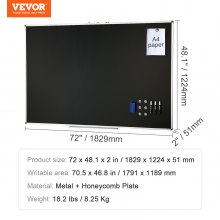 VEVOR Magnetic Whiteboard Dry Erase Board 48" x 72" Wall Mounted Black Surface