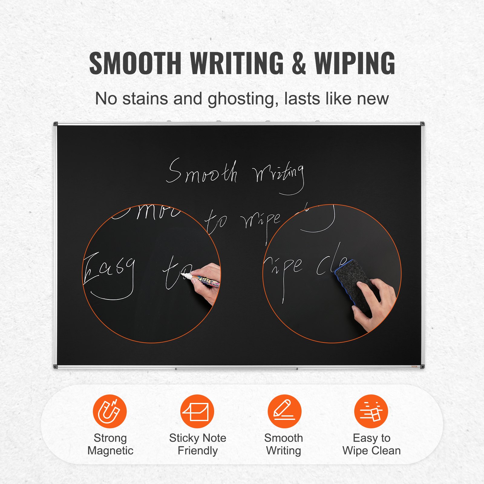 VEVOR Chalk Board, 48 x 72 Inches Large Chalkboard with Aluminum Frame, Black Boards Dry Erase Includes 1 Magnetic Erase & 3 Dry Erase Marker, Black Surface, for Office Home and School