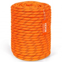 VEVOR Corde en polyester double tressé, 1/2 po x 220 pi, 48 brins, résistance à la rupture de 8 000 lb, corde d'escalade en plein air, corde de gréement d'arboriste pour randonnée sur roche, camping, balançoire, rappel, sauvetage, orange/noir