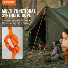 VEVOR Double Braided Polyester Rope, 1/2 in x 220 ft, 48 Strands, 8000 LBS Breaking Strength Outdoor Climbing Rope, Arborist Rigging Rope for Rock Hiking Camping Swing Rappelling Rescue, Orange/Black