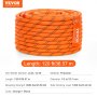 VEVOR climbing rope in orange, 120 ft length, 1/2 inch diameter, with 8000 lbs breaking strength.