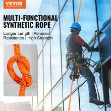 VEVOR Double Braided Polyester Rope, 12.7 mm x 36.57 m, 48 Strands, 35.58kN Breaking Strength Outdoor Climbing Rope, Arborist Rigging Rope for Rock Hiking Camping Swing Rappelling Rescue, Orange/Black