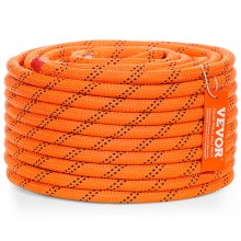 VEVOR Double Braided Polyester Rope, 1/2 in x 120 ft, 48 Strands, 8000 LBS Breaking Strength Outdoor Climbing Rope, Arborist Rigging Rope for Rock Hiking Camping Swing Rappelling Rescue, Orange/Black