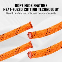 VEVOR Double Braided Polyester Rope, 1/2 in x 120 ft, 48 Strands, 8000 LBS Breaking Strength Outdoor Climbing Rope, Arborist Rigging Rope for Rock Hiking Camping Swing Rappelling Rescue, Orange/Black