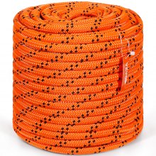 VEVOR Double Braided Polyester Rope, 19 mm x 67.06 m, 24 Strands, 88.96kN Breaking Strength Outdoor Climbing Rope, Arborist Rigging Rope for Rock Hiking Camping Swing Rappelling Rescue, Orange/Black