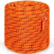 VEVOR Double Braided Polyester Rope, 3/4 in x 220 ft, 24 Strands, 20000 LBS Breaking Strength Outdoor Rope, Arborist Rigging Rope for Rock Hiking Camping Swing Rappelling Rescue, Orange/Black