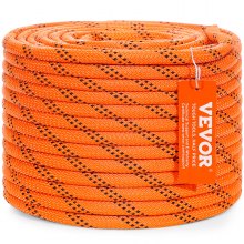 VEVOR Double Braided Polyester Rope, 9.5 mm x 36.57 m, 48 Strands, 17.79kN Breaking Strength Outdoor Climbing Rope, Arborist Rigging Rope for Rock Hiking Camping Swing Rappelling Rescue, Orange/Black