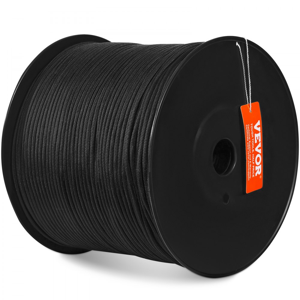 VEVOR Braided Nylon Rope, 5 mm x 304.8 m, 32 Strands, 3.20kN Breaking Strength Outdoor Climbing Rope, Arborist Tree Climbing Rigging Rope Ideal for Rock Hiking Camping Swing Rappelling Rescue, Black