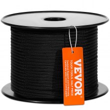 VEVOR Braided Nylon Cord, 3/16 inch by 250 feet, 32-Strand Design, 720 LBS Tensile Strength, Multi-Purpose Black Rope for Outdoor, Tree Work, Hiking, Swinging, and Rescue Operations