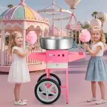 Commercial Cotton Candy Machine with Cart Sugar Floss Maker 1000W for Party Pink