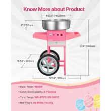 VEVOR Commercial Cotton Candy Machine with Cart Sugar Floss Maker 1000W Party