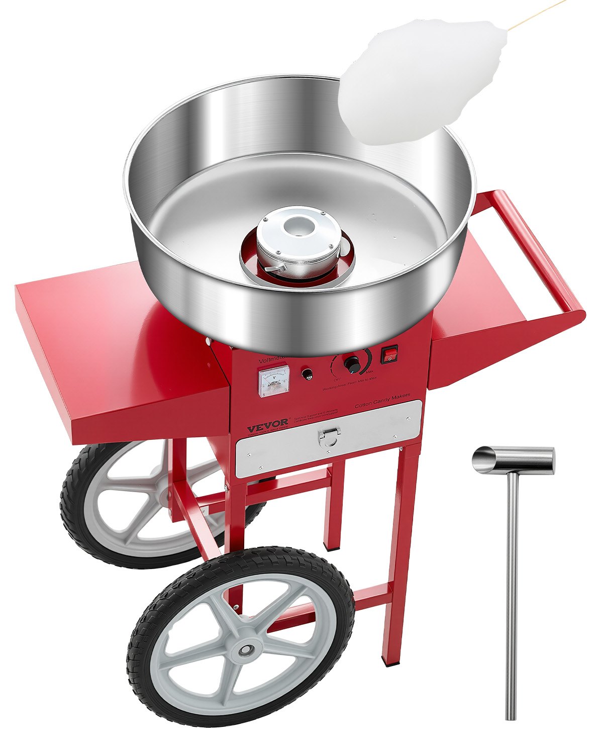 Máquina elétrica de algodão-doce VEVOR com carrinho, máquina comercial de algodão-doce de 1000 W com tigela de aço inoxidável de 52 cm, colher de açúcar e gaveta, fácil de usar, para casa, aniversário infantil, festa de família, vermelha