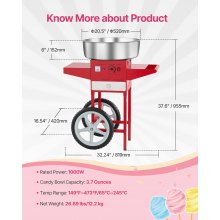 VEVOR Commercial Cotton Candy Machine with Cart Sugar Floss Maker 1000W Red