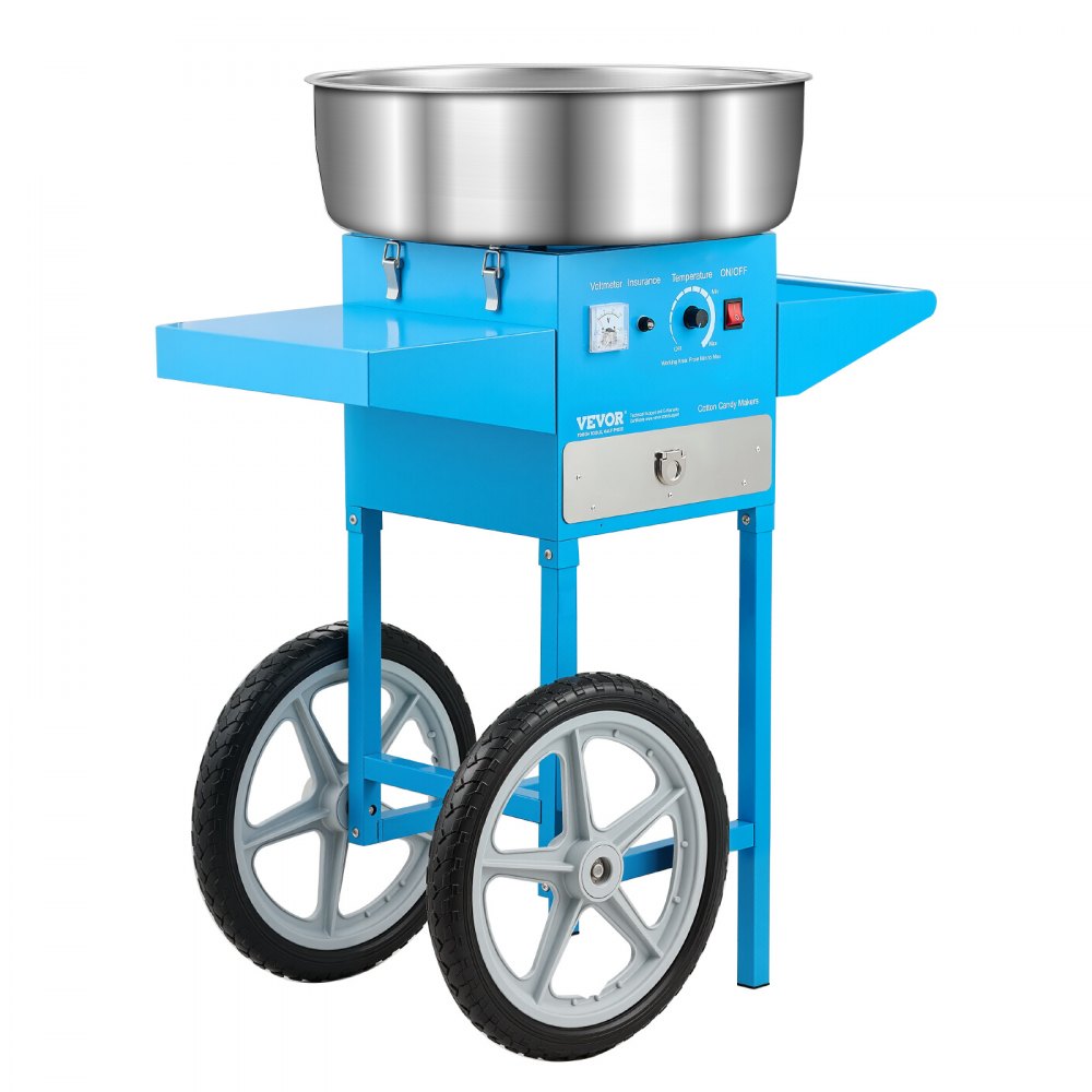 VEVOR Electric Cotton Candy Machine with Cart, 1000W Commercial Candy Floss Maker with 52cm Stainless Steel Bowl, Sugar Scoop, and Drawer, Easy to Use, for Home, Kids Birthday, Family Party, Blue