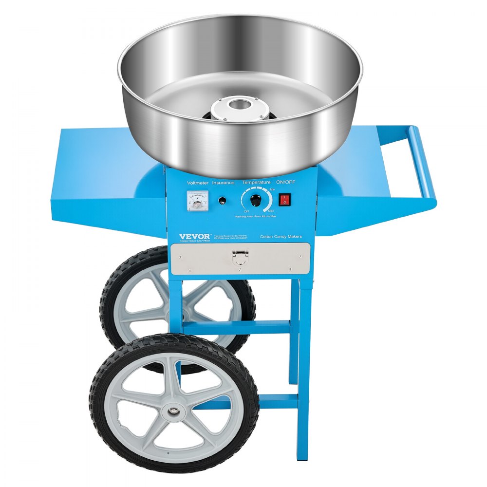 VEVOR Electric Cotton Candy Machine with Cart, 1000W Commercial Candy Floss Maker with 52cm Stainless Steel Bowl, Sugar Scoop, and Drawer, Easy to Use, for Home, Kids Birthday, Family Party, Blue