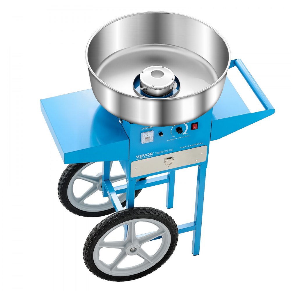 VEVOR Electric Cotton Candy Machine with Cart, 1000W Commercial Candy Floss Maker with 52cm Stainless Steel Bowl, Sugar Scoop, and Drawer, Easy to Use, for Home, Kids Birthday, Family Party, Blue