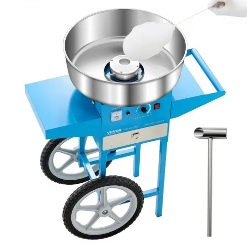 VEVOR Electric Cotton Candy Machine with Cart, 1000W Commercial Candy Floss Maker with 52cm Stainless Steel Bowl, Sugar Scoop, and Drawer, Easy to Use, for Home, Kids Birthday, Family Party, Blue