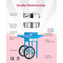 VEVOR Commercial Cotton Candy Machine with Cart Sugar Floss Maker 1000W Blue