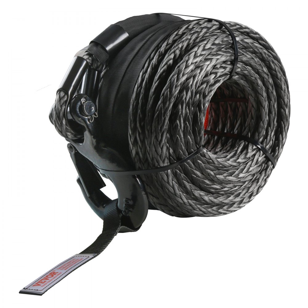 VEVOR Synthetic Winch Rope, 1/2 Inch x 92 Feet 32,000 lbs Synthetic Winch  Line Cable Rope with Protective Sleeve + Forged Winch Hook + Pull Strap