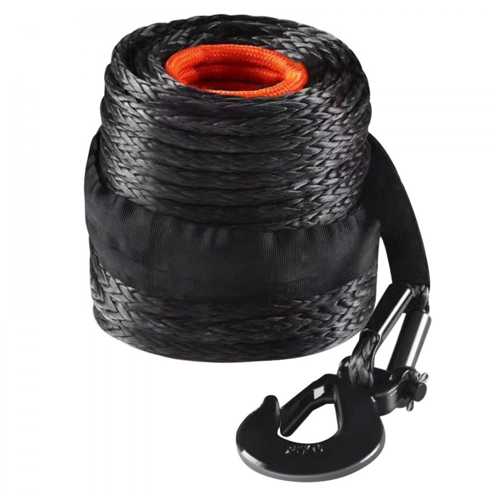 VEVOR Synthetic Winch Rope, 12.7 mm x 28 m, 142.3 kN, Synthetic Winch Line Cable Rope with Protective Sleeve + Forged Winch Hook + Pull Strap, Universal Fit for SUV, Large Off-Road Vehicle, Truck