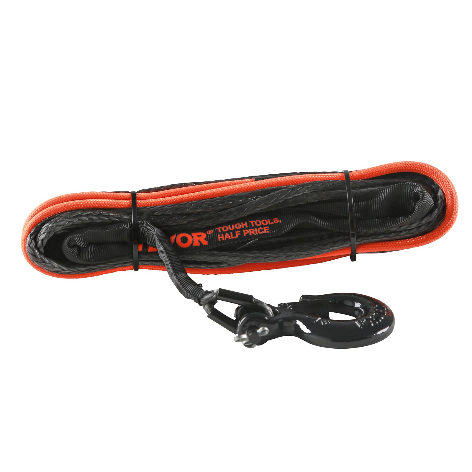 VEVOR Synthetic Winch Rope, 6.4 mm x 15.2 m 44.5 kN Synthetic Winch Line Cable Rope with Protective Sleeve + Stopper + Forged Winch Hook + Pull Strap, Universal Fit for ATV, UTV, Small Vehicle, Pickup