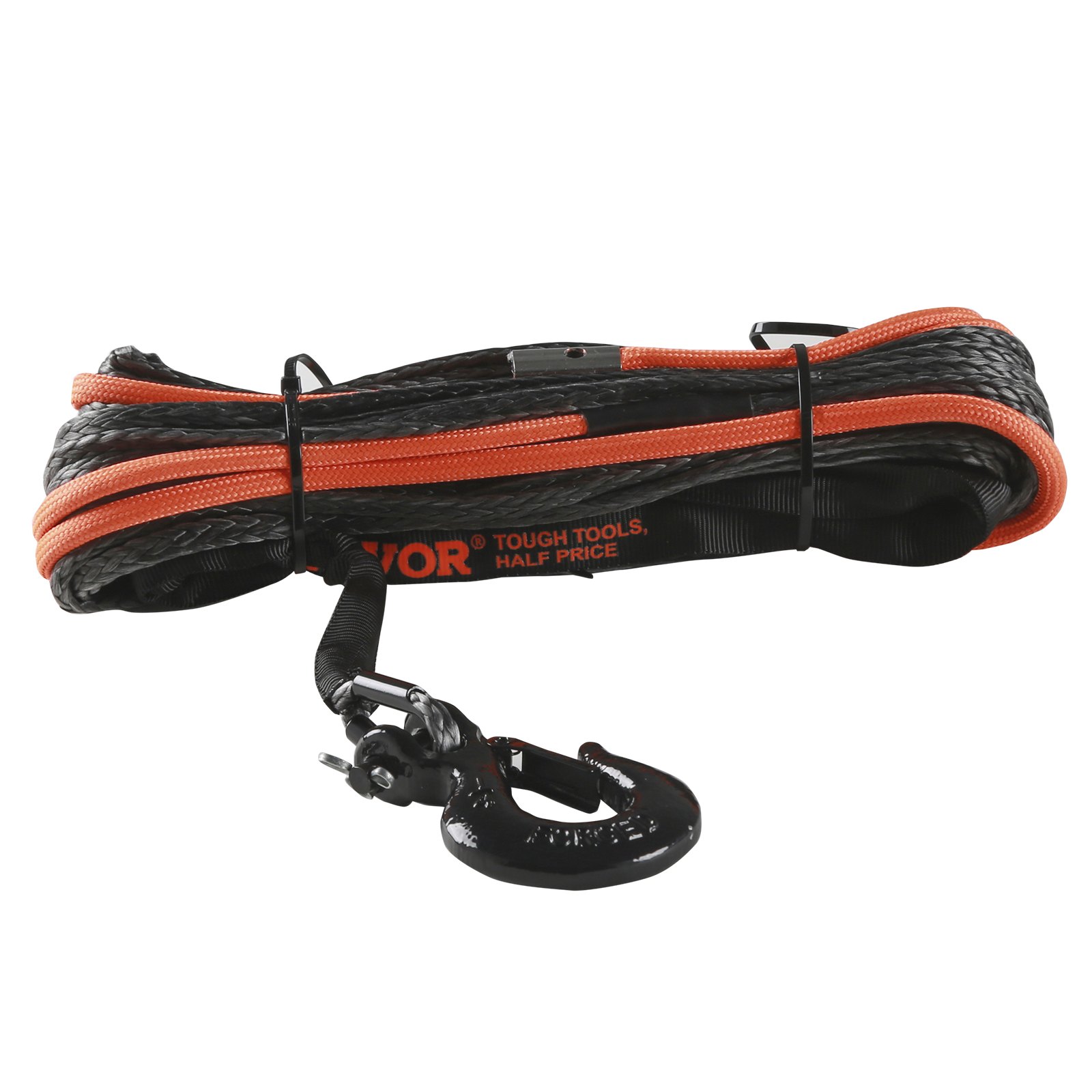 VEVOR Synthetic Winch Rope, 4.8 mm x 15.24 m 3,787.5 kg Synthetic Winch Line Cable Rope with Protective Sleeve + Stopper + Forged Winch Hook + Pull Strap, Universal Fit for ATV, UTV, Vehicle Towing