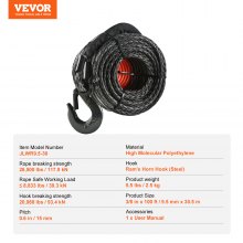 VEVOR Synthetic Winch Rope, 3/8 Inch x 100 Feet 26,500 lbs Synthetic Winch Line Cable Rope with Protective Sleeve + Forged Winch Hook + Pull Strap, Universal Fit for SUV, Large Off-Road Vehicle, Truck