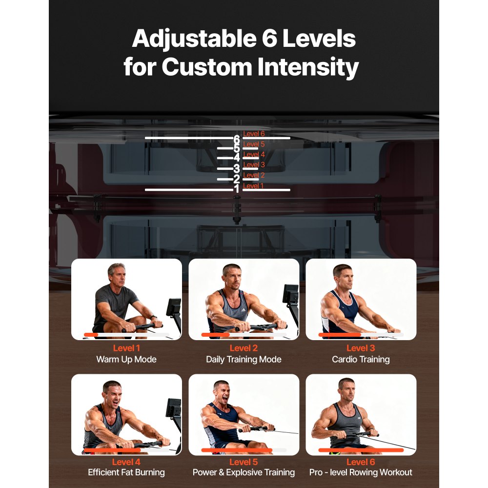 VEVOR Water Rowing Machine, 6-Level Quiet Resistance, Wooden Foldable Rower Machine with 14L Water Tank & LCD Monitor, Bluetooth App Compatible, 158kg Weight Capacity, Immersive Row Machines for Home