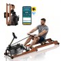VEVOR Water Rowing Machine, 6-Level Quiet Resistance, Wooden Foldable Rower Machine with 14L Water Tank & LCD Monitor, Bluetooth App Compatible, 158kg Weight Capacity, Immersive Row Machines for Home