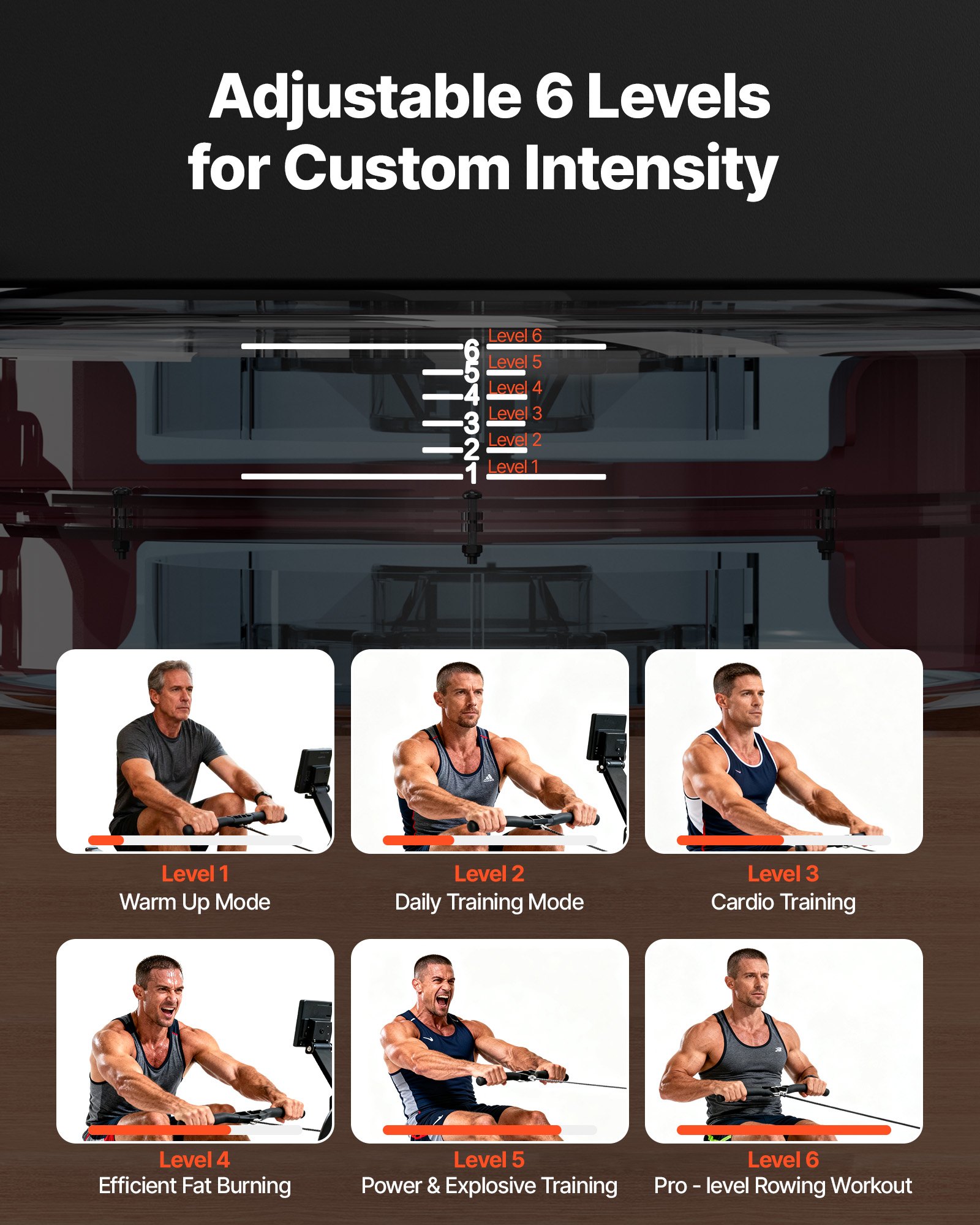 VEVOR Water Rowing Machine, 6-Level Quiet Resistance, Wooden Foldable Rower Machine with 14L Water Tank & LCD Monitor, Bluetooth App Compatible, 158kg Weight Capacity, Immersive Row Machines for Home