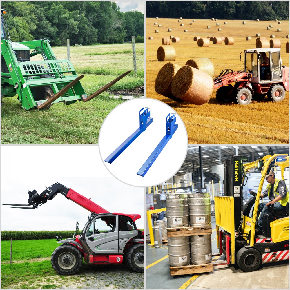 VEVOR Clamp On Pallet Forks 50inch Length, Tractor Bucket Forks 990lbs Lifting Capacity, Bucket Forks For Tractor Loader Skid Steers, 2 Heavy Duty Steel Loader Bucket Attachments, in Blue
