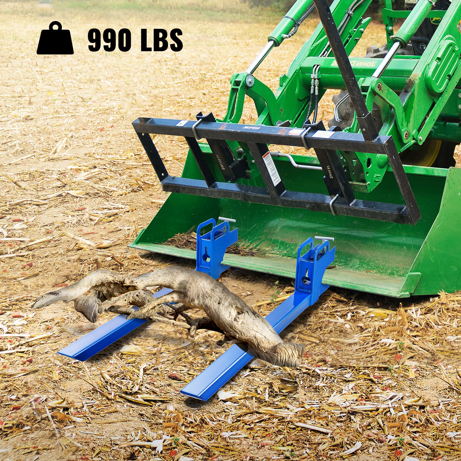 VEVOR Clamp On Pallet Forks 50inch Length, Tractor Bucket Forks 990lbs Lifting Capacity, Bucket Forks For Tractor Loader Skid Steers, 2 Heavy Duty Steel Loader Bucket Attachments, in Blue