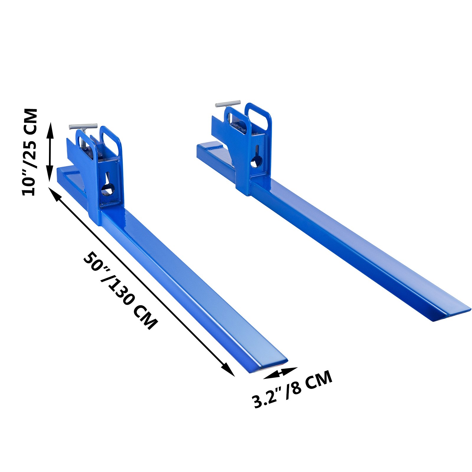 VEVOR Clamp On Pallet Forks 50inch Length, Tractor Bucket Forks 990lbs Lifting Capacity, Bucket Forks For Tractor Loader Skid Steers, 2 Heavy Duty Steel Loader Bucket Attachments, in Blue