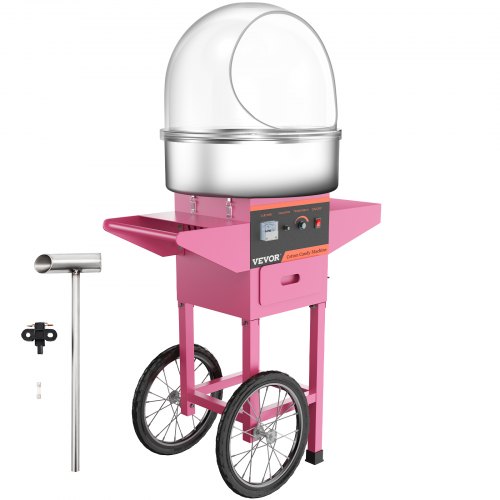 VEVOR Cotton Candy Machine Commercial with Bubble Cover Shield and Cart Cotton Candy Machine Candy Floss Maker Pink 1030W Electric Cotton Candy Maker Stainless Steel for Various Parties