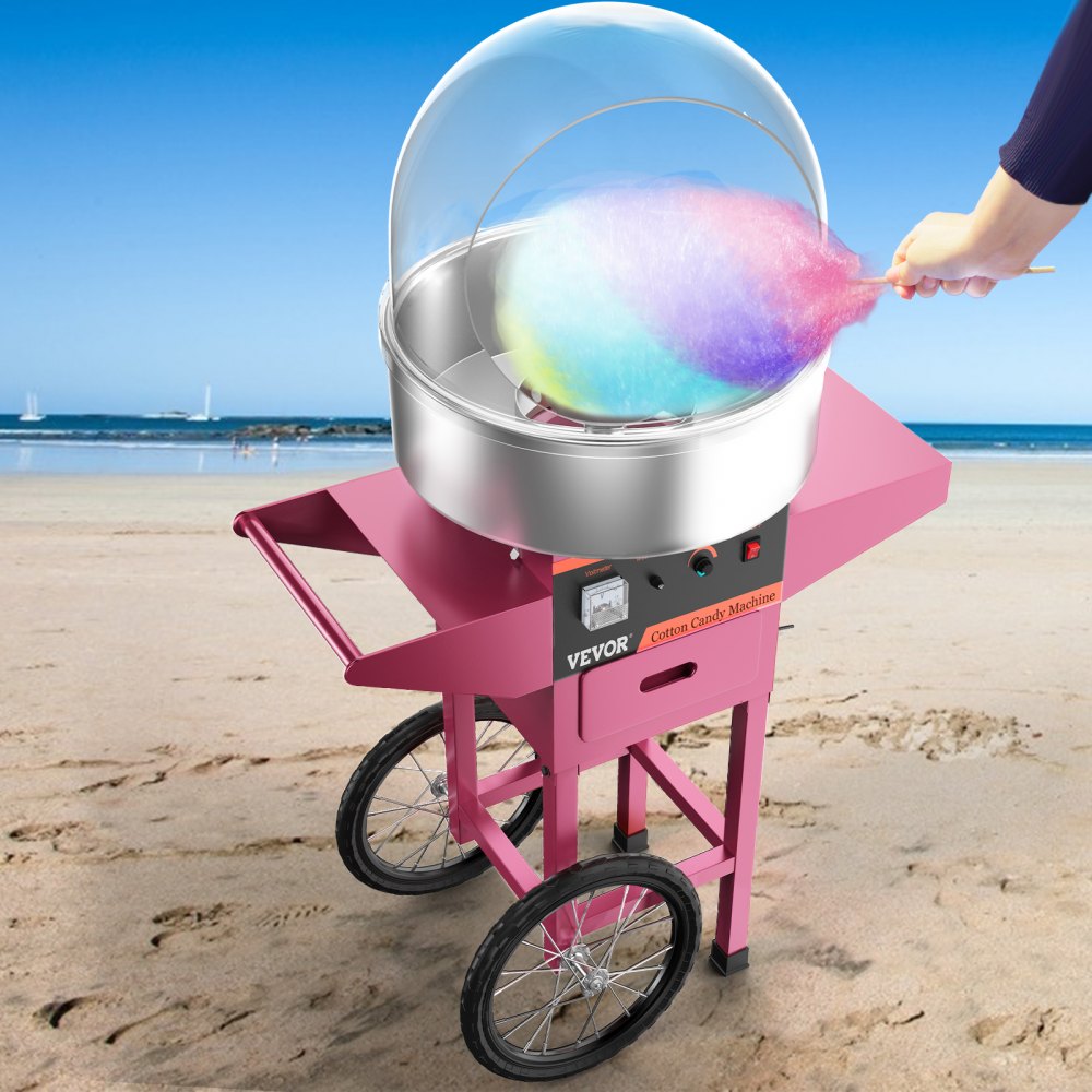 VEVOR Máquina de Algodón de Azúcar Comercial con Cubierta de Burbujas Escudo y Carro Máquina de Algodón de Azúcar Fabricante de Algodón de Azúcar Rosa 1030W Máquina Eléctrica de Algodón de Azúcar Acero Inoxidable para Varias Fiestas
