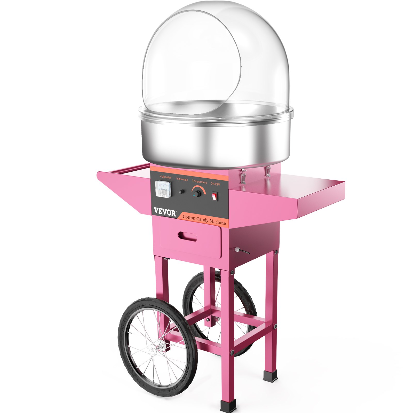 VEVOR Máquina de Algodón de Azúcar Comercial con Cubierta de Burbujas Escudo y Carro Máquina de Algodón de Azúcar Fabricante de Algodón de Azúcar Rosa 1030W Máquina Eléctrica de Algodón de Azúcar Acero Inoxidable para Varias Fiestas