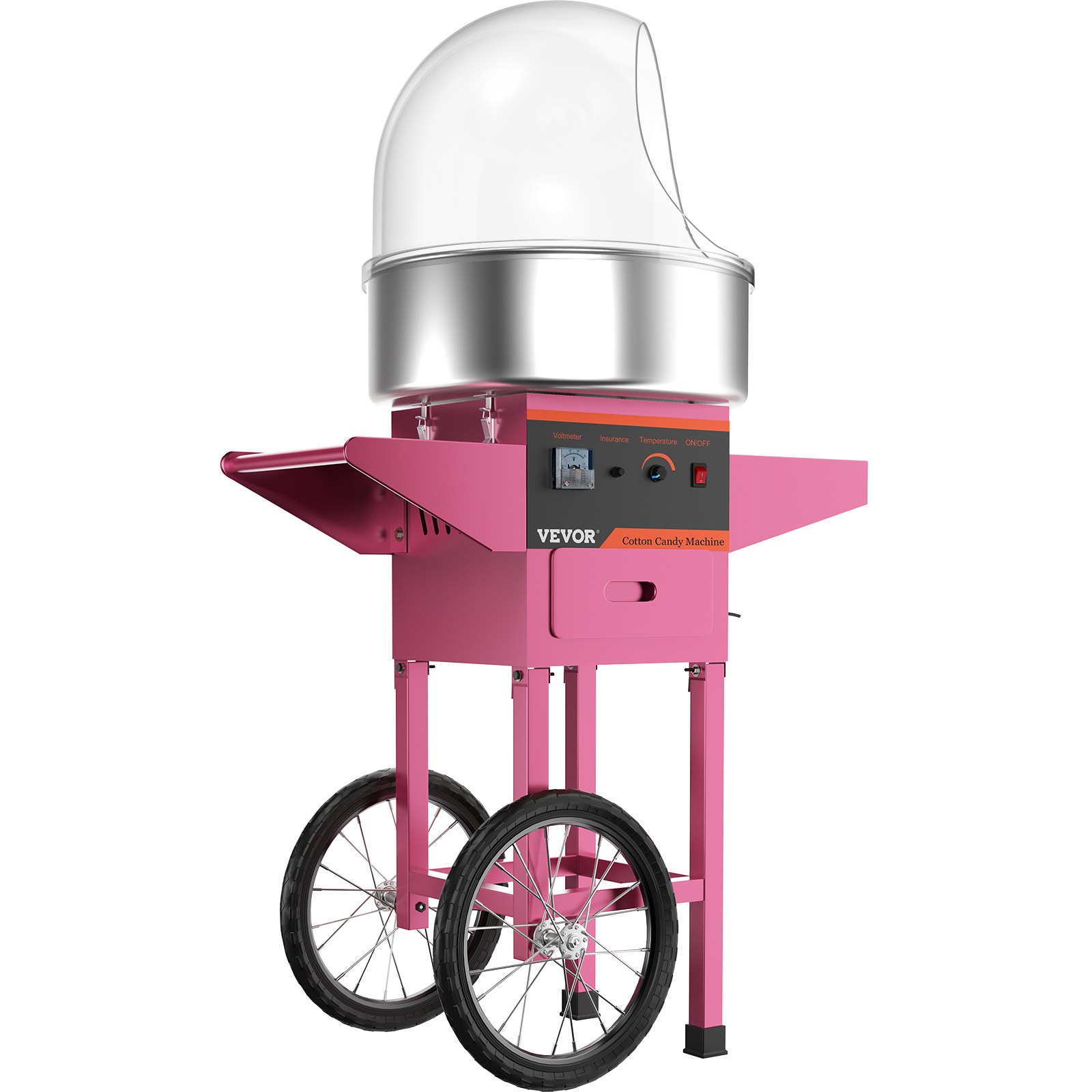 VEVOR Máquina de Algodón de Azúcar Comercial con Cubierta de Burbujas Escudo y Carro Máquina de Algodón de Azúcar Fabricante de Algodón de Azúcar Rosa 1030W Máquina Eléctrica de Algodón de Azúcar Acero Inoxidable para Varias Fiestas