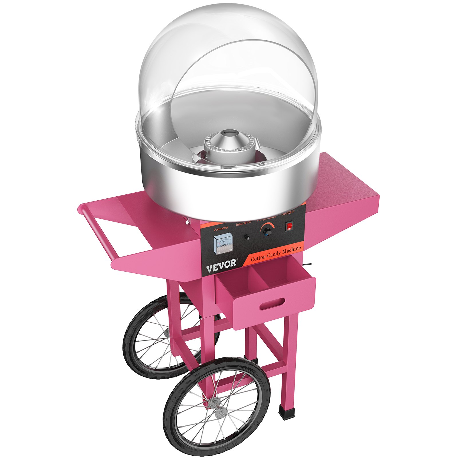 VEVOR Máquina de Algodón de Azúcar Comercial con Cubierta de Burbujas Escudo y Carro Máquina de Algodón de Azúcar Fabricante de Algodón de Azúcar Rosa 1030W Máquina Eléctrica de Algodón de Azúcar Acero Inoxidable para Varias Fiestas