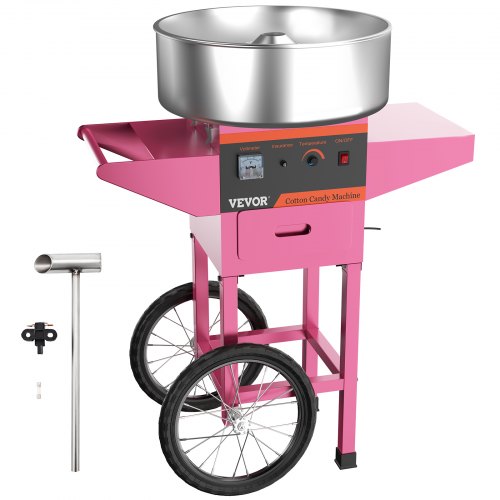 VEVOR Cotton Candy Machine with Cart Commercial Floss Maker for Family and Various Party, 19.7 Inch, Pink