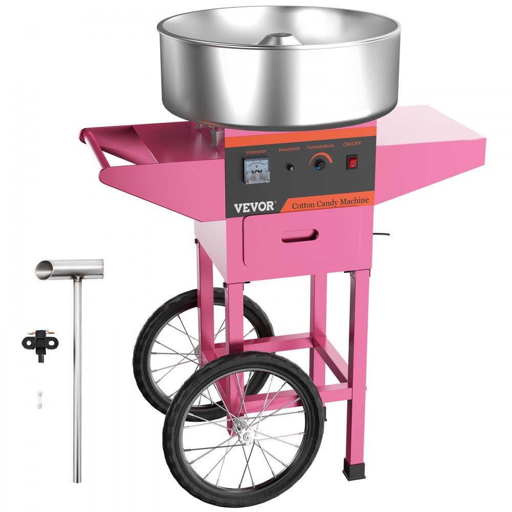 VEVOR Máquina de algodón de azúcar con carro Fabricante de hilo comercial para familias y varias fiestas, 19,7 pulgadas, rosa
