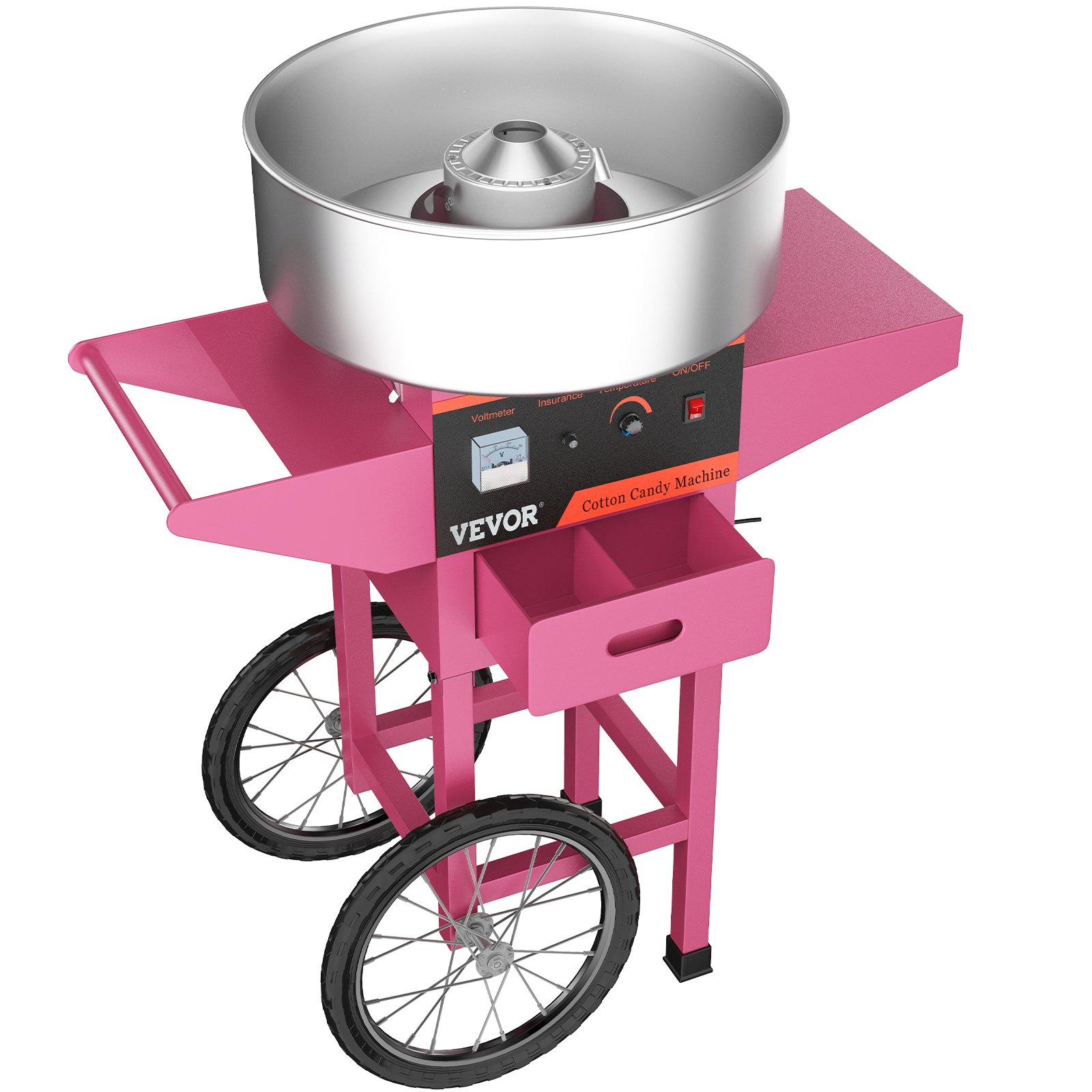 VEVOR Candy Floss Maker Cart Commercial Candyfloss Machine Cart with Stainless Steel Tray Floss Machine Cart 19.7 Inch Food-Grade Stainless Steel Bowl for Wedding Party Commercial Use